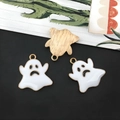 Ghost charm pendant for Halloween DIY jewelry in white enamel and golden alloy finish - White Halloween Devil