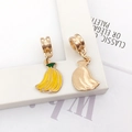 Golden banana pendant charm with yellow and green enamel for DIY jewelry bracelets - Banana (11844)