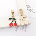 DIY cherry charm pendant in bright red oil-drop finish and classic gold alloy metal - Cherry (11845)