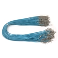 Cordón de collar de algodón encerado azul cielo 1,5mm con cierre de langosta plateado - Azul lago