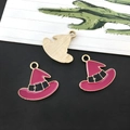 Pendentifs chapeau de sorcière rose avec bords dorés pour bijoux d'Halloween - Chapeau de Sorcier d'Halloween Violet