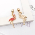 Pink and golden flamingo pendant charms with heart textures for DIY beaded bracelets - Crane (11850)