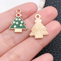 Green enamel Christmas tree alloy charm with gold texture for DIY jewelry making - Enamel Green Christmas Tree (8863)