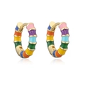 Boucles d'oreilles créoles émaillées style bambou avec dégradé arc-en-ciel coloré - Boucles d'oreilles bambou / Mélange Arc-en-ciel