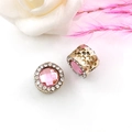 Pink gemstone charm bead with gold honeycomb filigree and clear zircon accents - 1 Piece / Pink KC Gold (14665)