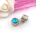 Golden big hole charm bead with bright blue gem and clear rhinestones for DIY bracelets - 1 Piece / Lake Blue KC Gold (14666)