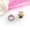 Golden bead charm with purple gem and heart cut-outs for DIY jewelry making - 1 Piece / Purple KC Gold (14667)
