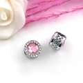 Exquisite silver-plated charm beads with pink faceted crystals and sparkling pavé accents - 1 Piece / Pink White K (14668)