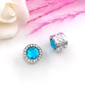 Light blue crystal cylinder bead with white diamond accents for DIY charm bracelets - 1 Piece / Blue White K (14669)