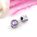 Silver charm with purple crystal center and hollow heart design for DIY bracelets - 1 Piece / Purple White K (14670)