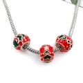 Christmas charms bracelet with large hole red enamel beads and holly leaf patterns - Christmas Series Large Hole Bead (14103)