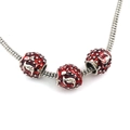 Silver snake chain bracelet with red enamel animal charm beads and embossed details - Christmas Series Large Hole Bead (14105)