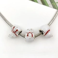 Silver snake chain bracelet with festive red and white snowman enamel holiday beads - Snowman Large Hole Bead (14106)
