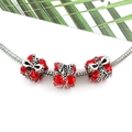 Christmas snake chain bracelet featuring three red enamel gift box charms and silver bows - Christmas Gift Box Large Hole Bead (14107)