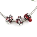Silver Santa Claus and red gift bag charms with enamel detail for DIY snake chain bracelet - Santa Claus Large Hole Bead (14108)