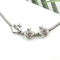 Silver snake chain bracelet with pink crystal heart charms and Fashion engraving - Heart Large Hole Bead (14111)