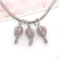 Silver snake chain necklace with three hollow hot air balloon charms and pink beads - Hot Air Balloon Pendant (15206)
