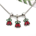 Silver charm bracelet with red Christmas bell pendants and Fashion engraving - Christmas Bell Large Hole Bead (14116)