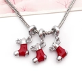 Christmas theme snake chain necklace with three red enamel Christmas stocking charms - Christmas Sock Pendant (15214)