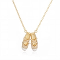 Elegant gold ballet slippers pendant necklace with sparkling zircon and layered details - Gold White Zirconia White Ballet Shoes