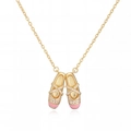 Elegant gold ballet shoe pendant necklace with pink enamel and sparkling crystals - Gold White Zirconia Pink Ballet Shoes
