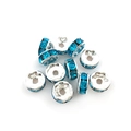 Blue rhinestone rondelle spacer beads in silver metal for DIY jewelry making - 8MM (100 Pieces/Pack) / Lake Blue (14643)