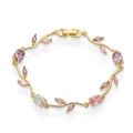 Κομψό χρυσό βραχιόλι με σχέδιο φύλλων και ροζ και μοβ κρύσταλλα κοπής μαρκίζ - Χρυσό Μοβ Ροζ Βραχιόλι Τουλίπα
