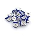 6mm/8mm silver plated rondelle spacer beads with dark blue rhinestones for DIY jewelry - 6mm (100 Pieces Pack) / Royal Blue (14653)