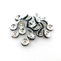 Bulk 6mm/8mm silver spacer beads with black rhinestones for DIY bracelet jewelry making - 6mm (100 Pieces Pack) / Black (14655)