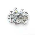 Flat round silver alloy spacer beads with iridescent AB rhinestones for DIY jewelry - 6mm (100 Pieces Pack) / Iridescent (14657)