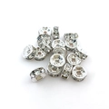 Bulk set of silver rondelle spacer beads with clear rhinestones for DIY jewelry - 6mm (100 Pieces Pack) / White (14659)
