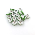 Silver plated 6mm rondelle spacer beads with emerald green crystals for DIY jewelry - 6mm (100 Pieces Pack) / Green (14663)