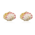 Orecchini a conchiglia e stella marina dorati con smalto rosa e bianco su bianco - Oro Conchiglia Rosa e Bianca