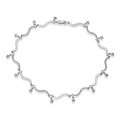 Close-up of wavy star necklace with cubic zirconia pavé and polished silver bamboo links - Platinum White Zircon Star Wave Necklace