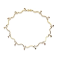 Close-up of golden wavy link necklace with multi-colored gemstone star charms - Gold Colorful Zircon Star Wave Necklace