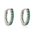 Detailed view of silver hoop earrings with prong-set green round-cut cubic zirconia - Silver With Green Rhinestone