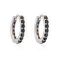 Macro view of polished silver hoop earrings featuring micro-paved black zircon stones - Silver With Black Rhinestone