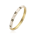 Elegante brazalete abierto dorado con esmalte blanco y motivos florales negros - Brazalete de Flor de Cinco Pétalos Dorado Blanco y Negro
