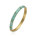 Detalle del brazalete de esmalte azul claro con motivos florales dorados y bisagra - Brazalete de Flor de Cinco Pétalos Dorado Verde Bicolor