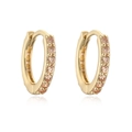 Detail view of 18k gold plated huggie earrings with champagne pave-set zircons - Gold with Champagne Rhinestone