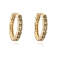 Detail of 12mm gold huggie earrings featuring round champagne cubic zirconia inlay - Gold Olive Green Rhinestone