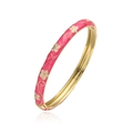 Détail d'un bracelet jonc en émail rose avec motifs de vignes dorées vintage - Jonc Fleur à Cinq Pétales Or Rose Rouge et Rose