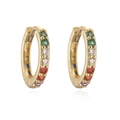 Luxurious gold-plated hoop earrings with colorful zircon stones on white background - Gold With Colorful Rhinestones
