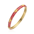 Détail d'un bracelet jonc en émail rouge avec motifs floraux jaunes et bords dorés - Jonc Fleur à Quatre Pétales Or Rouge et Jaune