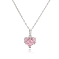 Detailaufnahme einer silbernen Herz-Halskette mit drei funkelnden rosa Zirkonia-Steinen - Weißgold Rosa Zirkonia Herz Halskette