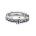 Detail of interlocking silver rings with pave-set blue sapphire zircons and polished finish - Platinum Blue Zirconia
