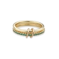 Close-up of interlocking gold rings with pave-set green crystals for layered look - Gold Green Zirconia