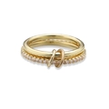 Detailed close-up of double-linked gold rings with pavé set crystals on white background - Size 6 / Gold White Zirconia