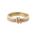 Elegant gold layered ring set with pink stones and interconnected link design - Size 6 / Gold Pink Zirconia