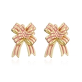 Detailed close-up of pink enamel bow stud earrings with a shiny gold finish - Gold Pink Bowknot